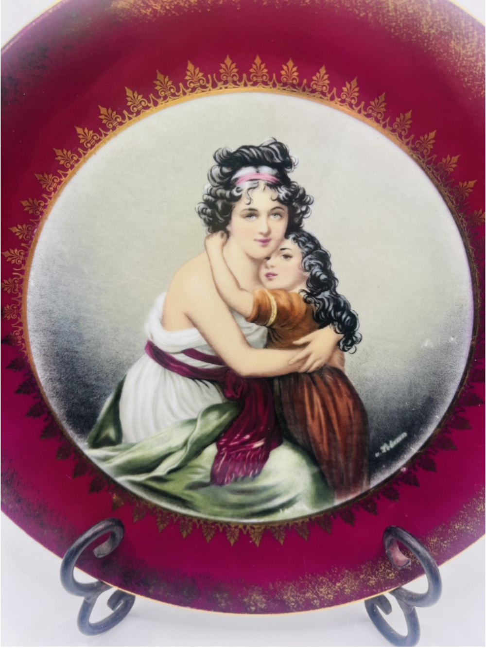 Antique Imperial Germany Portrait Plate Vigee LeBrun Porcelain Mother Child 10”
